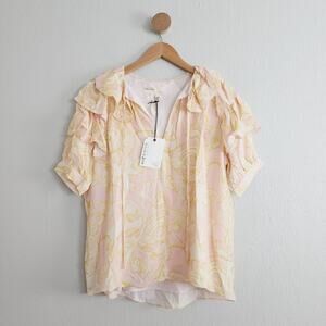 NWT Ted Baker Frisis Paisley Blouse Made in Britain Tie Front Ruffle Sleeve Sz 6